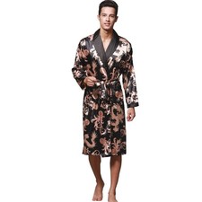 ZUEVI Men's Long Sleeve Satin Kimono Robe Dragon Lightweight Bathrobe Pajamas...