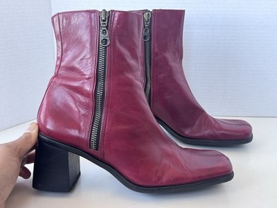 Vintage Y2K Nine West Burgundy Red Block Heel Square Toe Boots Size 8 *flaws