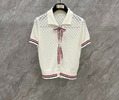 Women Thom Browne Collared Tie Neck Knit Sweater Top