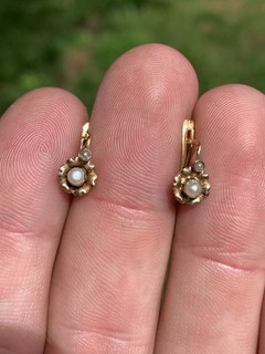 18Ct Gold French Seed Pearl Earrings Victorian 18k 750