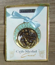 Creed Baby Collection Bronze Crib Medal God Bless Our Baby Engravable Blue NEW