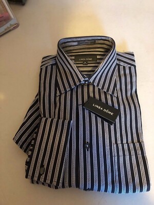 Linea Dome Black Shirt w White & Zigzag Stripes M 15-1/2-16-1/2 New 