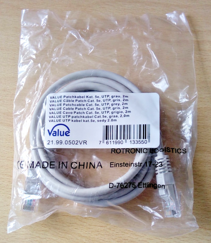Ethernet Patch Cable 2M UTP CAT.5E LAN - New & Sealed. Rotronic Logistics D-7627 - Photo 2/9