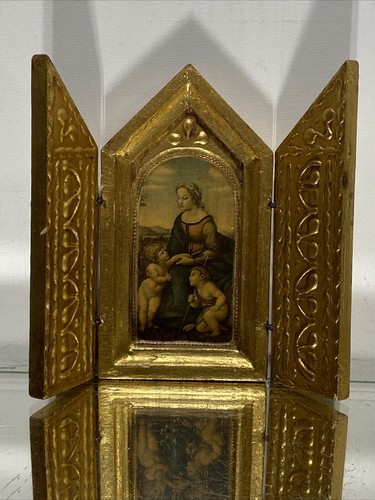 Vtg Madonna Of The Goldfinch Raphael Florentine Triptych Bought In Rome 1960s - Picture 2 of 18