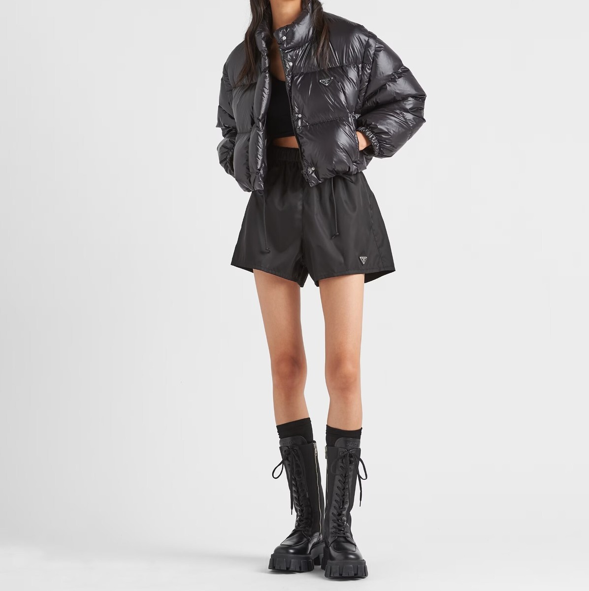 NWOT PRADA Re-Nylon Cropped Convertible Down Jacket 40 2/4 Black