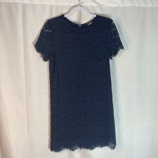 LULU'S blue lace overlay scallop hem short sleeve shift dress L