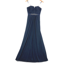 Adrianna Papell Women's Dark Blue Fit & Flare Pleated Back Zip Long Dress Size 2
