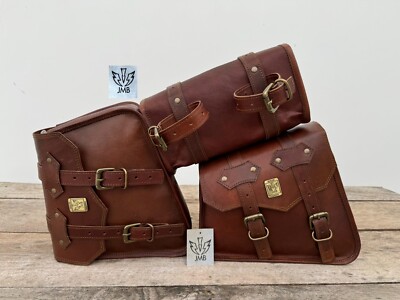 Bag Saddle Pouch Side Panniers Tool Set Of three Brown Bags Leather Motorcycle