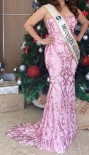 Pink Open Back Sequence Gown With 3 Ft Train