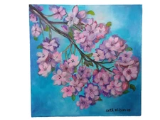 Original Hand  Painting 8x8  Canvas Cherry Blossom Floral Botanical  Wall Art