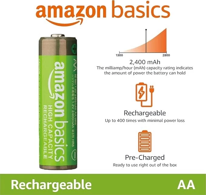 Amazon Basics AA High-Capacity NiMHRechargeable Batteries 2400mAh (22-Pack) Pre. - Image 2 of 3