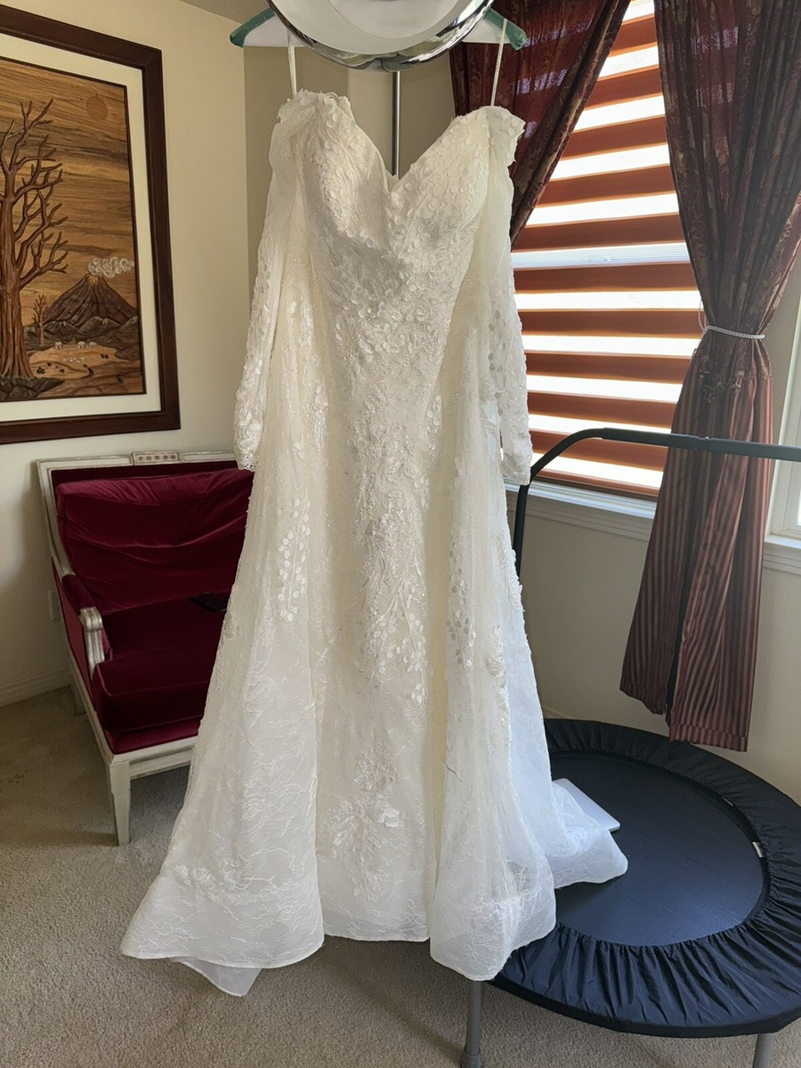 off the shoulder dress nearby Luxury Long-Sleeve Off-Shoulder Lace Wedding Dress with Cascading Train Plus Size