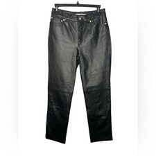 VTG Leather Black Grunge Goth Biker Tommy Hilfiger Straight Leg Pants Size 4