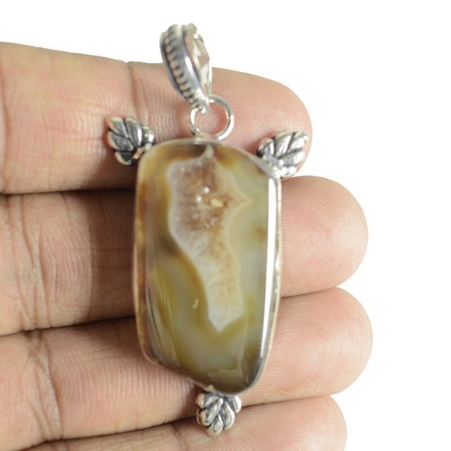 Pendentif Rétro En Pierre Naturelle Poli Couleur Or - Bijou Déco Vintage