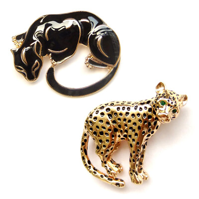 2pcs Brooch Black Panther Gold Leopard Jaguar Elegant Cool Cat Unisex Men Pin
