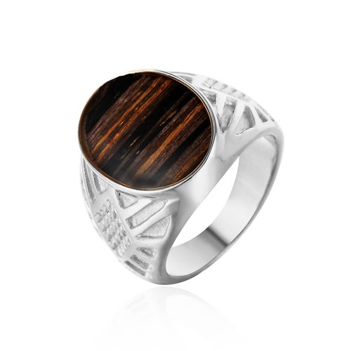 Classic Men's Wood Inlay Wedding Ring Stainless Steel Boy's Birthday Gift Ring - Picture 9 of 10