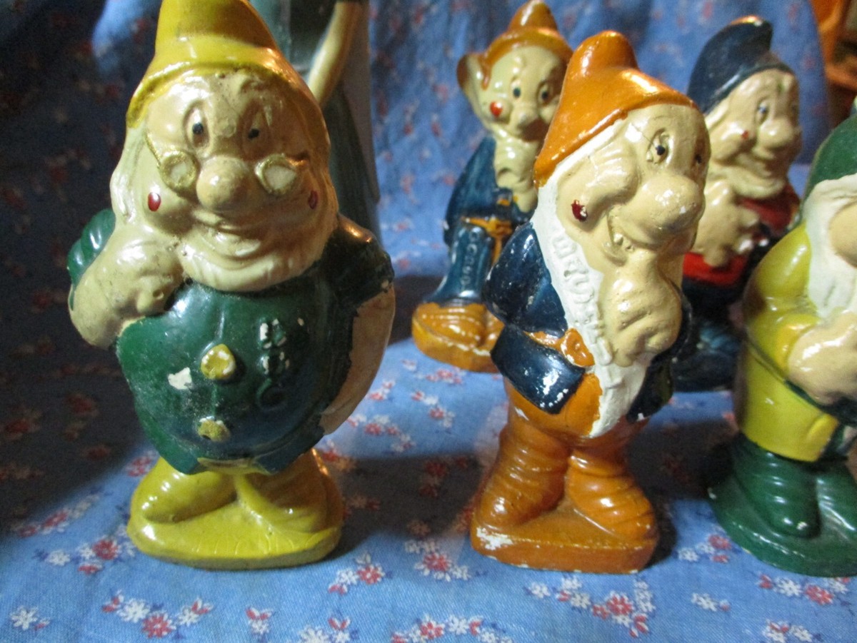 ☆ちゃと☆アウガルテン シロノワズリ Handpainted 貴重 Vintage Chalkware Snow White & the Seven Dwarves Snow White 5 1/2