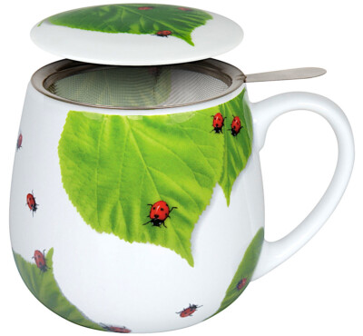 Könitz Becher mit Sieb und Deckel 420 ml Tea for you - Marienkäfer auf Laub /...