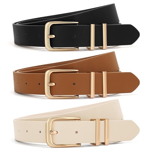 3 Pack Women Belts For Jeans Dresses Pants Ladies Leather Waist Belt with Buckle - Picture 2 of 9
