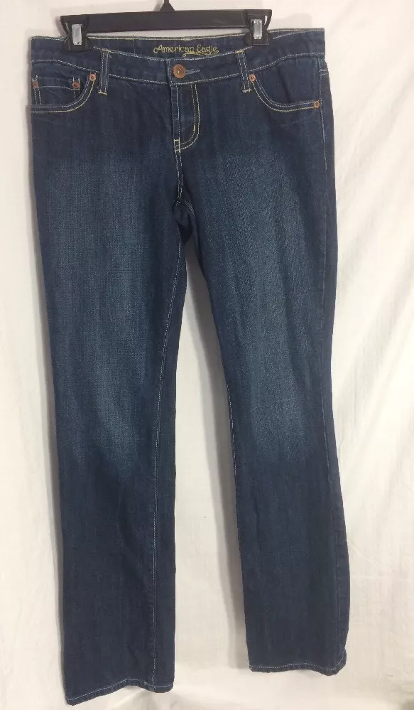 American Eagle Outfitters Sz 8 R Straight 77 Cotton Distressed Jeans Dark FLAWED