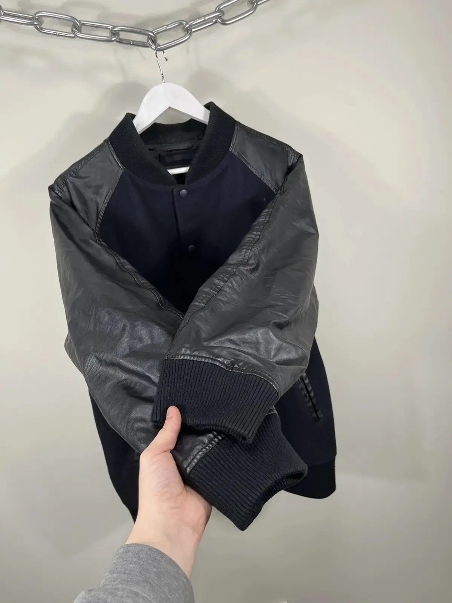 Uniqlo Luxury Black Leather Sleeves Bomber Varsity Jacket | eBay