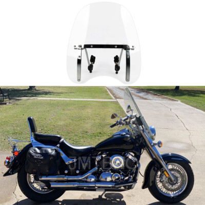 Large 18"x16" Clear Windshield For Yamaha V Star 1100 & 650 - Fits 7/8" To 1-1/4" Handlebars 9 thumbnail image