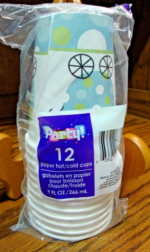 Paper 12 Party Cups BABY BOY~For Hot or Cold Drinks~Baby Carriage~9oz/266ml 238 - Image 2 of 2