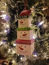 NEW 3.5" Triple Stacked Christmas Present Box Snowmen Christmas Tree Ornament