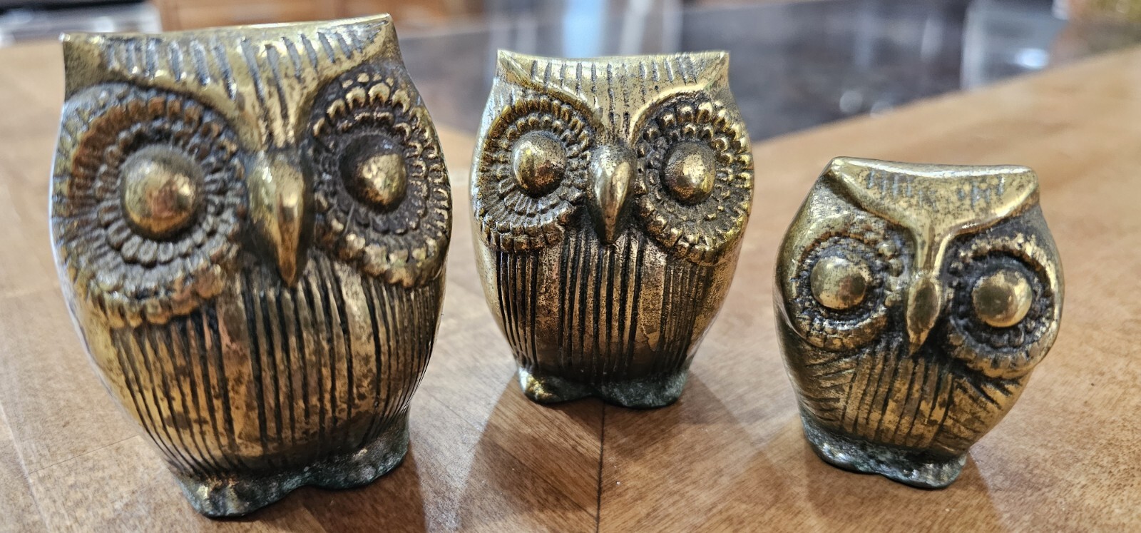 Vintage Brass Owl Family MCM Set of 3 1970s Owls Paperweights