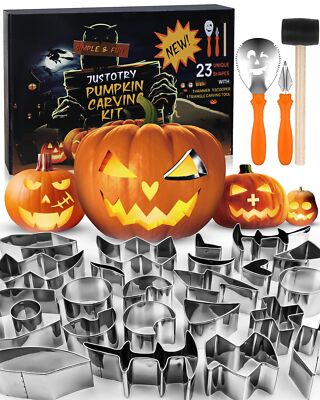 Halloween Pumpkin Carving Set 26Pcs Pumpkin Face Shape Cookie Cutters Tool Ea...