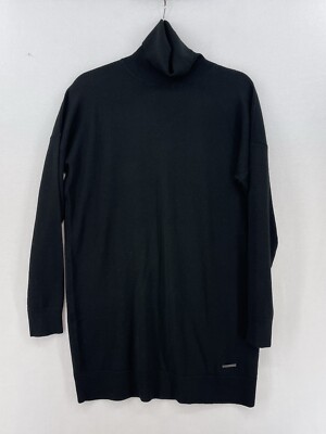 Classic Minimalist Karen Millen Merino Turtleneck Longline Jumper Sweater M Blk