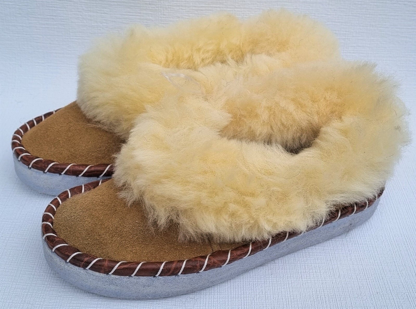 APL PELLICCIA DI AGNELLO calde PELLICCIA mocassino n.39 NUOVE pelle di pecora pelle fatte a mano MIELE