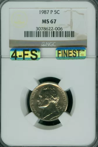 1987 P JEFFERSON NICKEL NGC MS67 FS  MAC FINEST REGISTRY  MAC SPOTLESS*