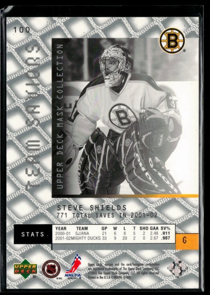 2002-03 Upper Deck Mask Collection #100 Steve Shields 022/771 - Image 2 of 2