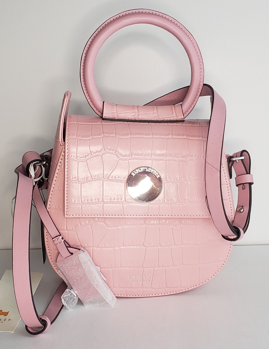 Radley London Rope Walk Croc Embossed Leather Pink Crossbody