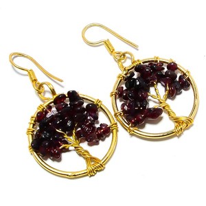 Authentic Natural Garnet - Mozambique Designer Gold Plated Earring 1.76" F256