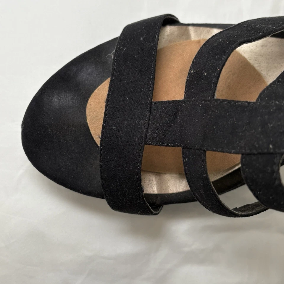 Y2K Black & Beige Suede Strappy Wedge Heels - Image 2 of 4