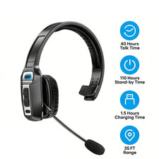 Trucker Bluetooth 5.3 Wireless Headset With Noise Cancelling Mic For Phones PC