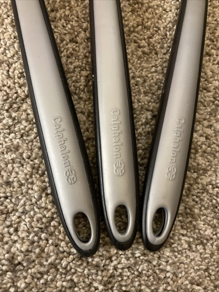 Calphalon Set Slotted Spoon Spatula Pasta Fork Black Nylon Gray Silicone Handles - Image 2 of 4