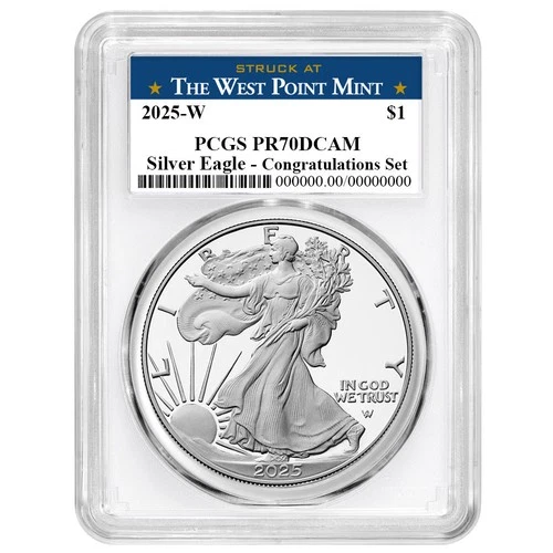 2025-W Proof $1 American Silver Eagle Congratulations Set PCGS PR70DCAM West
