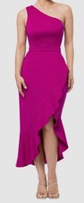 Xscape Women's Purple Ruffled One-Shoulder MIDI Dress Size 14