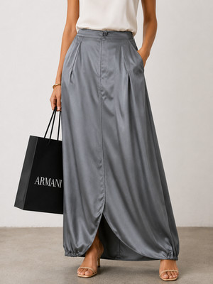 Giorgio Armani Damen Midirock grau Seide Blasensaum Größe 42 neu mit Etikett