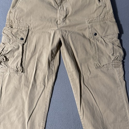 Vintage Polo Ralph Lauren Cargo Wide Leg Pants Mens 34x30 Beige Baggy Snap - Picture 2 of 8