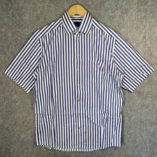 Eton Ganghester Shirt Mens M 42 Blue Striped Short Sleeve Sailor Nautical Preppy
