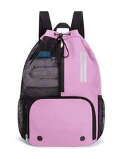 Swim Bag Mesh Drawstring Backpack with Shoe Compartment  Wet Pocket Pink