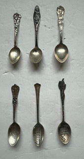 LOT OF 6 STERLING SOUVENIR SPOONS DENVER HAWAII LA ETC 4'' TO 4 1/2'' 60 GRAMS