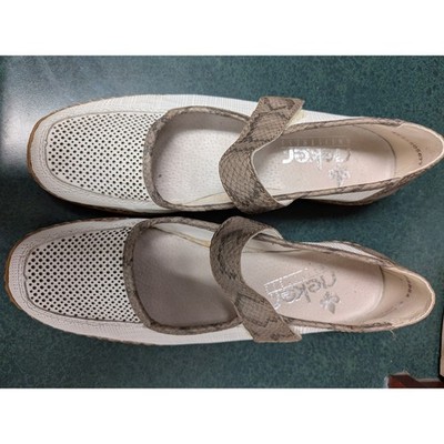 Rieker Antistress White Perforated Mary Jane Flats Snakeskin Strap Size 39