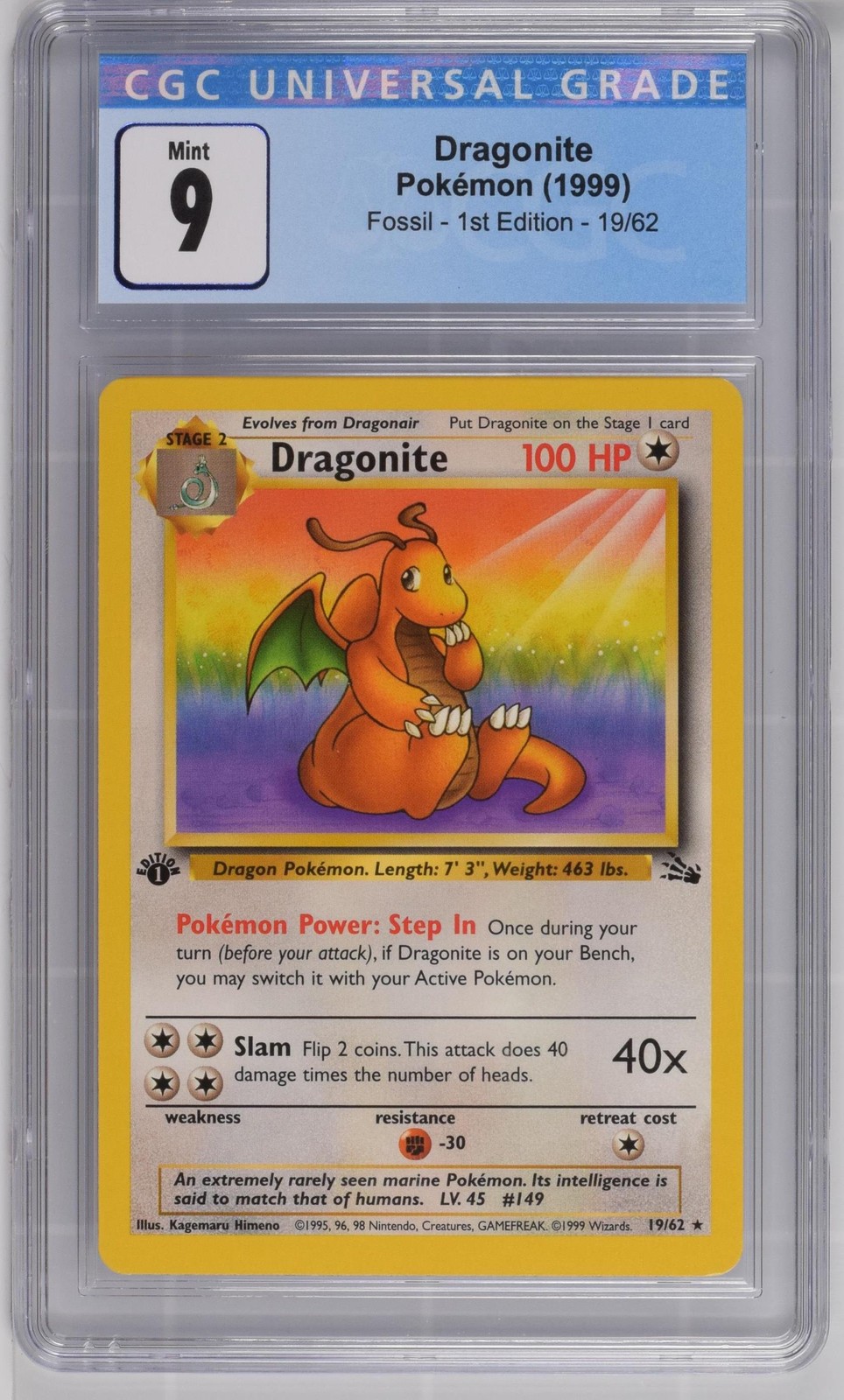 Dragonite Fossil - 1st Ed. 19/62 NM CGC 9 9106
