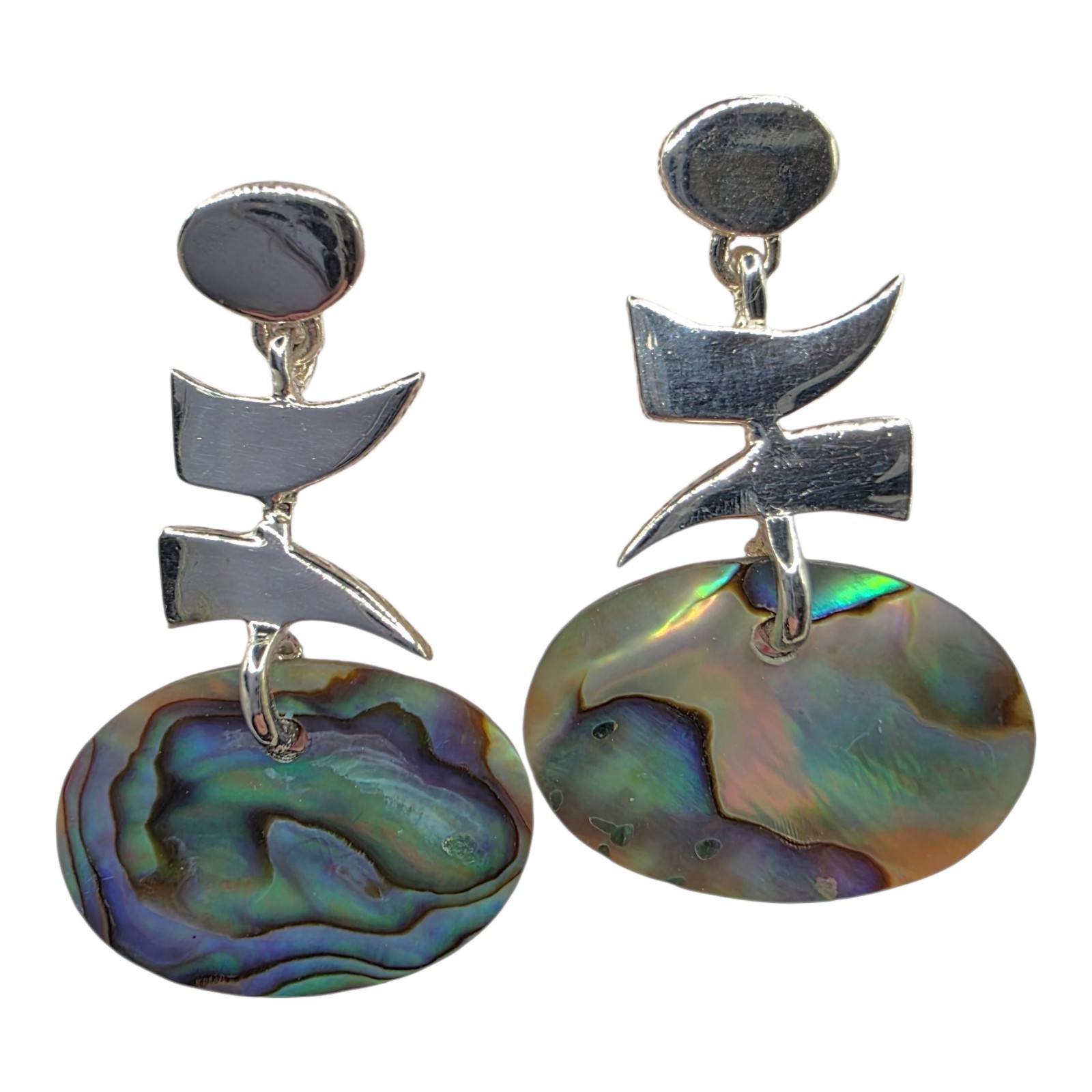 Solid 925 Sterling Silver Abalone Shell Dangle Ea… - image 2