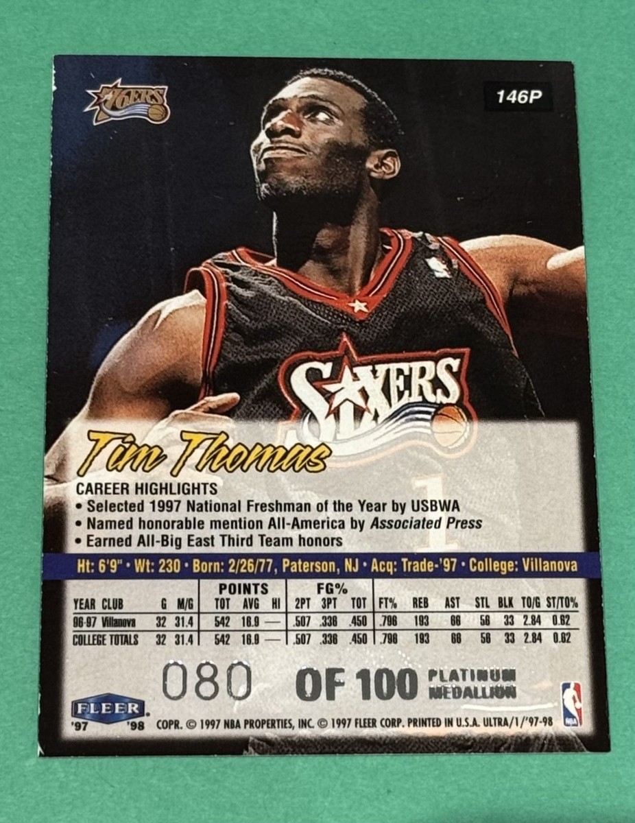 1997 Fleer Ultra Platinum Medallion #146P Tim Thomas Rookie 76ers